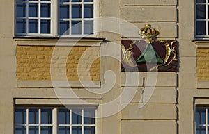 Close-up of a coat of arms of a medieval house in Arras, France, in Flanders