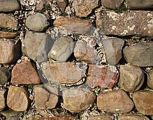 Close up of cobbles in weathered wall