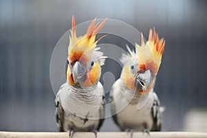 close-up of a cockatiels curious gaze towards the camera