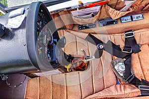 Close up of the cockpit of LET L-33 glider aircraft