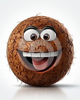 a close up of a coconut with eyes and a smile. generative ai