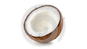A half of a coconut on a white background (ai generated)