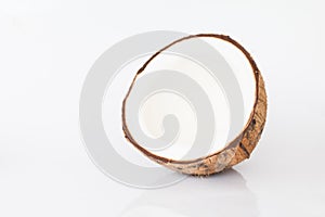Close up of coconut on white background