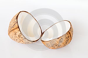 Close up of coconut on white background