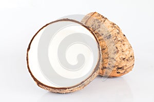 Close up of coconut on white background