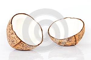 Close up of coconut on white background