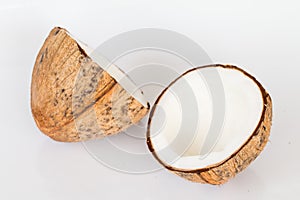 Close up of coconut on white background