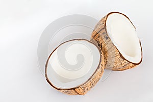 Close up of coconut on white background.