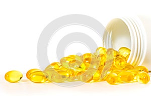 Close up cod liver oil or fish oil capsules