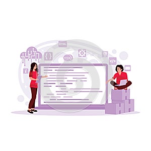 Close-up coding on screen, Woman hands coding html and programming on a laptop screen, Programmer or developer code.