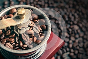 Close up coffee bean in grinder