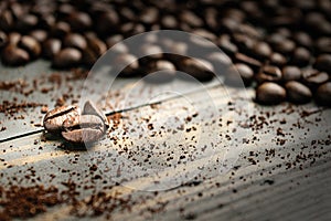 Close up coffee bean on wood