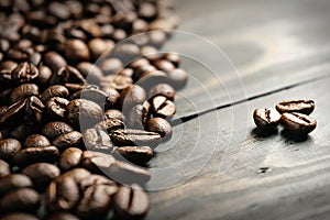 Close up coffee bean on wood background