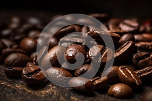 Close up coffee beans background. AI generated.