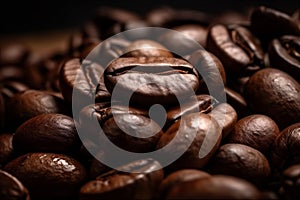 Close up coffee beans background. AI generated.