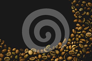 Close up coffee beans background. Green bean coffee