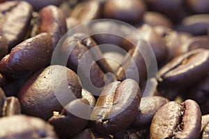 Close up coffee beans brown color