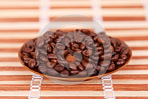 Close up coffee beans in a ceramic dish