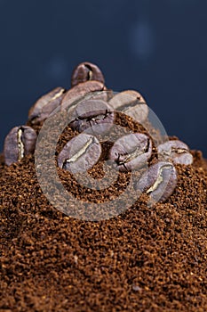 close up of coffee beans for making a real drink