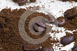 close up of coffee beans for making a real drink