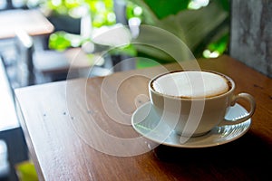 Close up coffee cup on the table