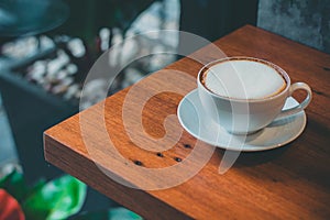 Close up coffee cup on the table