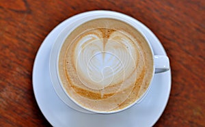 Close up coffee latte art on the table