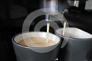 Close up of coffee machine pouring Espresso