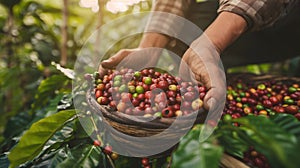 Close-up of coffee picker& x27;s hands