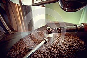 Close up of a coffee roasting machine