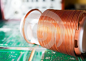 Close-up of a coil of copper wire