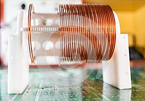 Close-up of a coil of copper wire