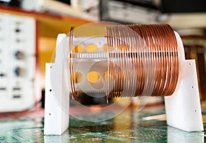 Close-up of a coil of copper wire