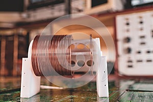 Close-up of a coil of copper wire