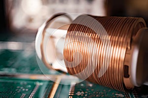 Close-up of a coil of copper wire