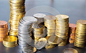 close-up of the coins stack for a financial business presentation background