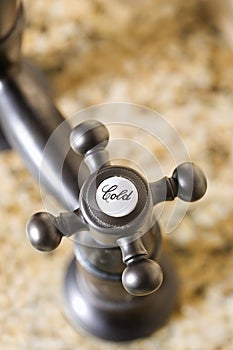 Close-Up of Cold Water Faucet Handle