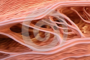 Close-up of collagen of a human skin, ageing process. Anatomy 3d render style