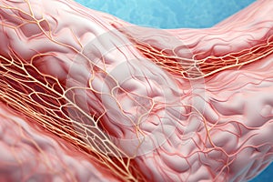 Close-up of collagen of a human skin, ageing process. Anatomy 3d render style