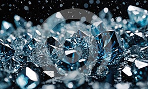 A close up of a collection of blue diamonds.