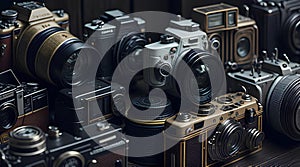Close-up of a Collection of Vintage Cameras photo
