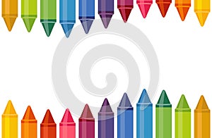 Close up colored crayons with empty space on white background