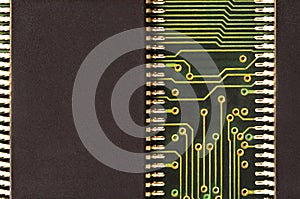 Close up of colored micro circuit board. Abstract technology background. Computer mechanism in detail