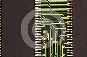 Close up of colored micro circuit board. Abstract technology background. Computer mechanism in detail