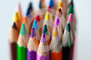 Close-up on colored pencil tips