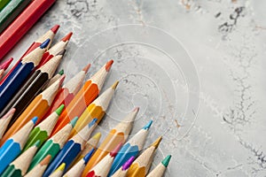 Close-up of colored sharpened pencils