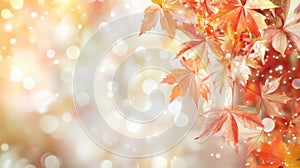 A close up of a colorful autumn leaf with white lights, AI