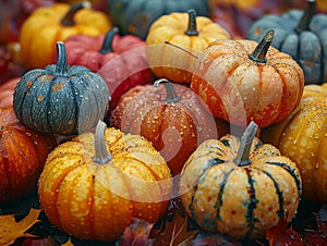 Close-up of colorful autumn pumpkins
