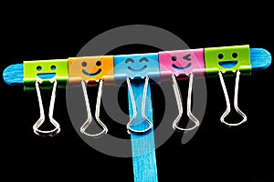 Close up colorful of binder clips on Ice cream sticks