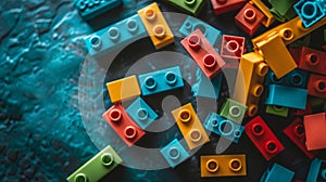 Close up of colorful building blocks on a table